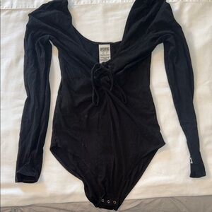 PINK Victoria's Secret Black Long Sleeve Bodysuit